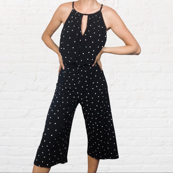 White House Black Market | Black White Polka Dot Wide Leg Sleeveless Jumpsuit - Picture 2 of 7